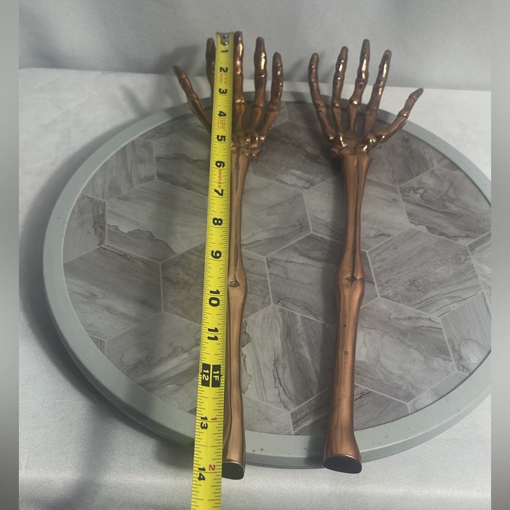 Copper Skeleton Hand Decor Set Gothic Halloween Tabletop Display Pair - Picture 4 of 6